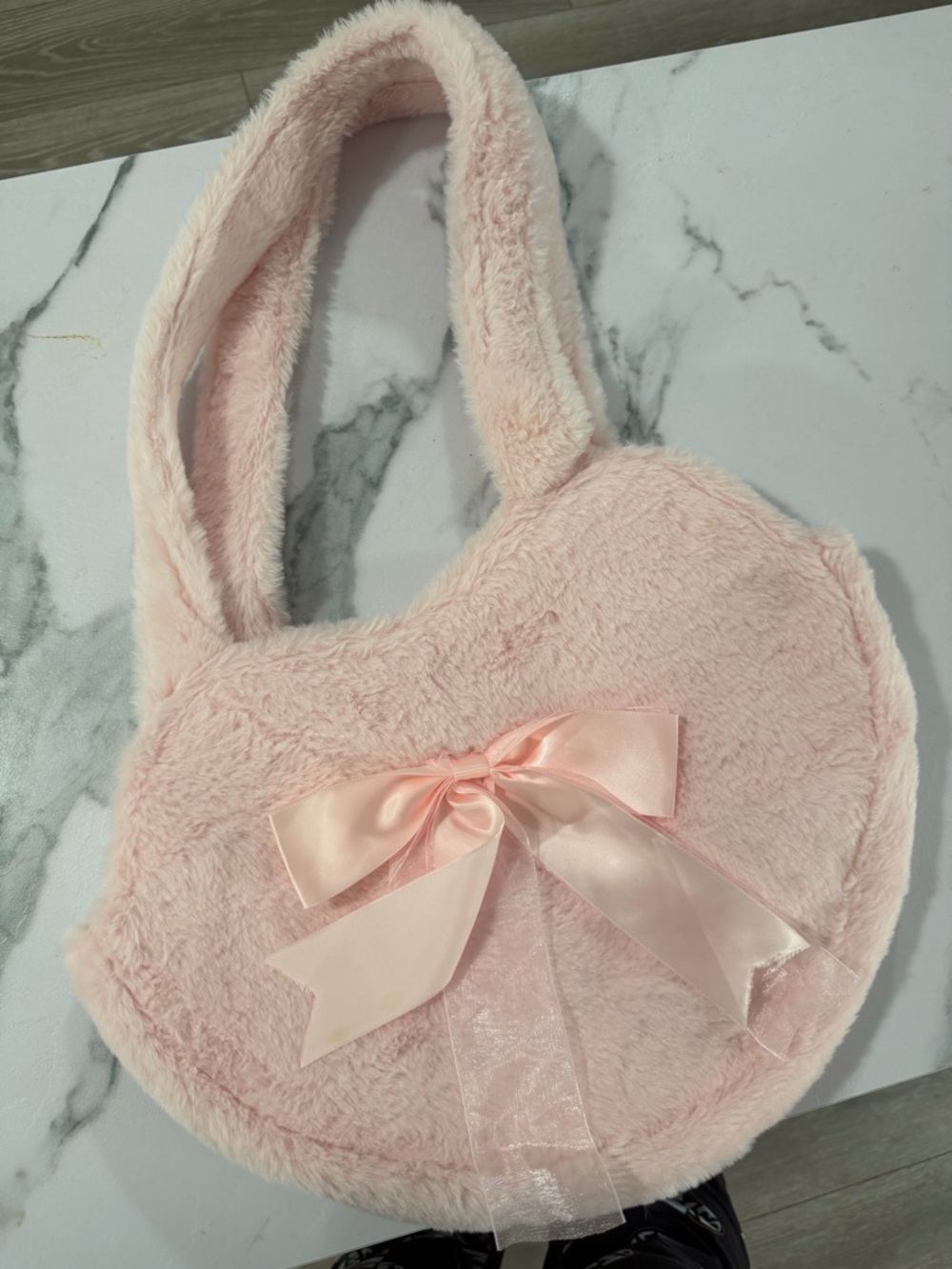 Hot Topic Pink Fuzzy Heart Tote with Satin Bow